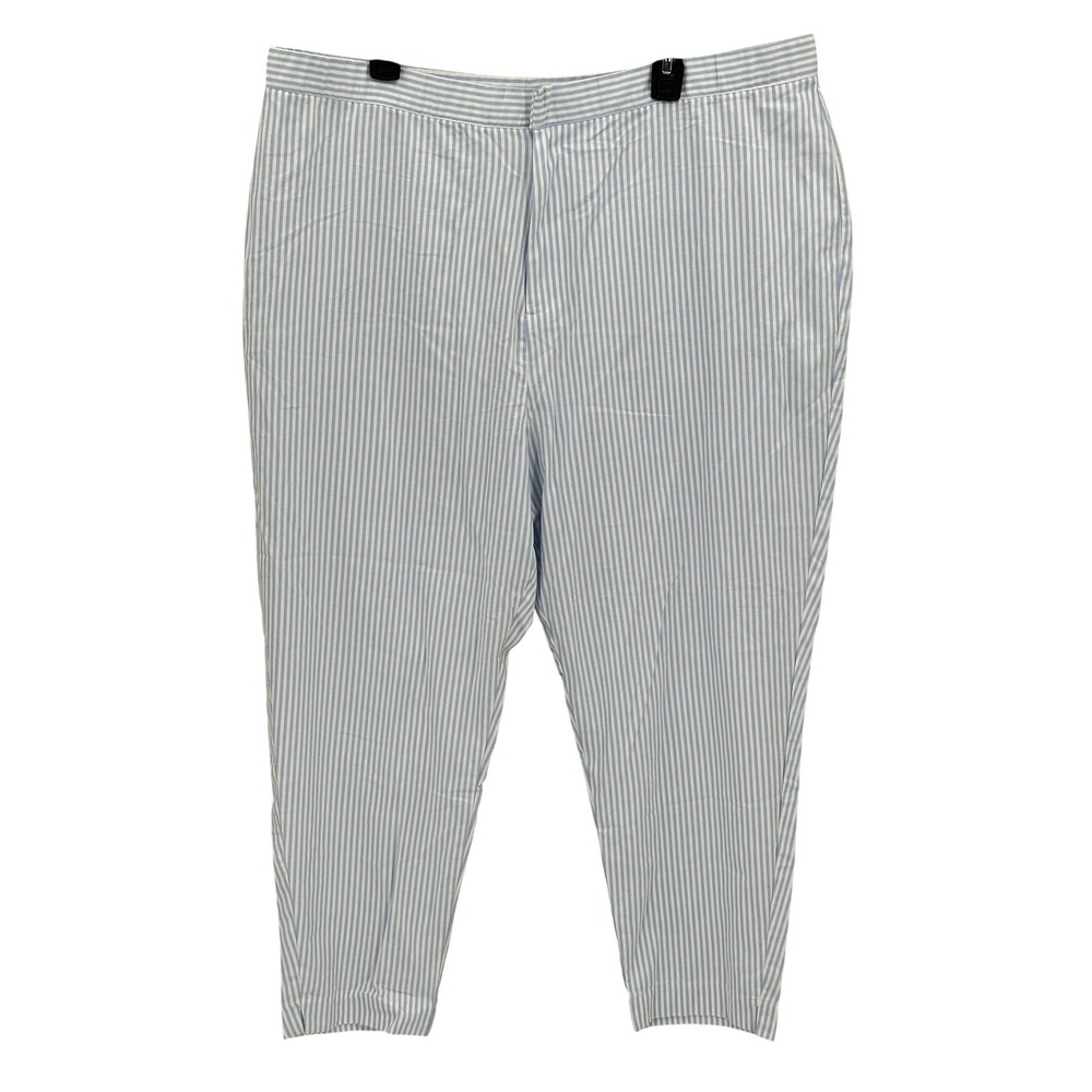 Forever 21 Pants Womens 3X Blue White Stripe Ankle Casual 100% Cotton Nautical